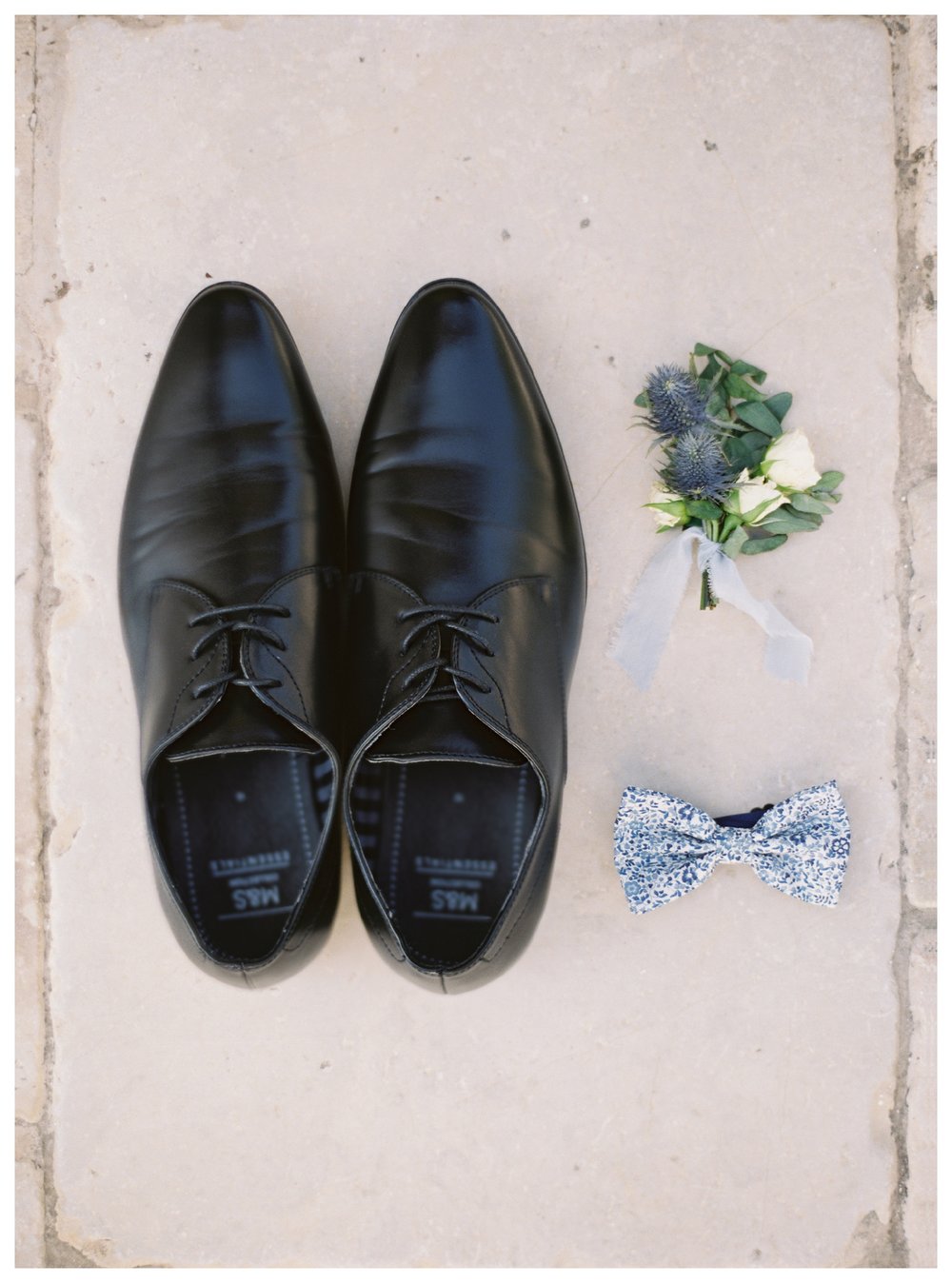 groom shoes, bowtie, boutonniere
