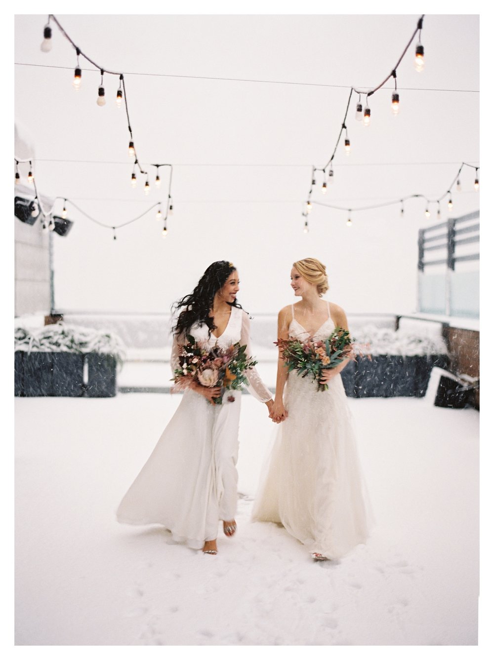 winter wedding, snow wedding, two brides