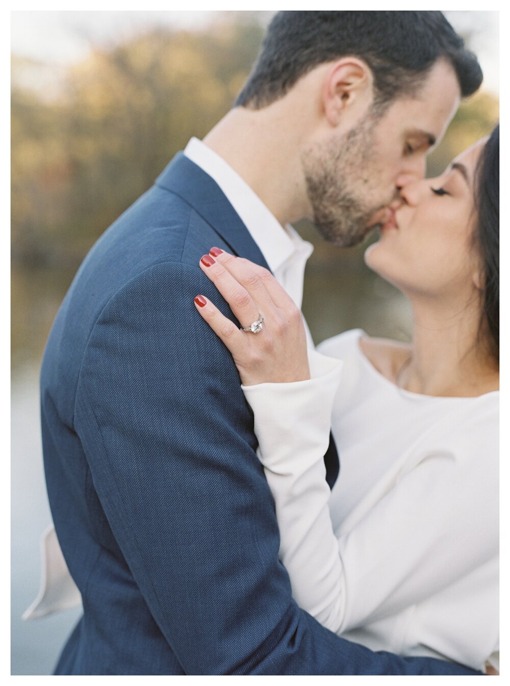  engagement photos in central park, engagement kiss, engagement ring 
