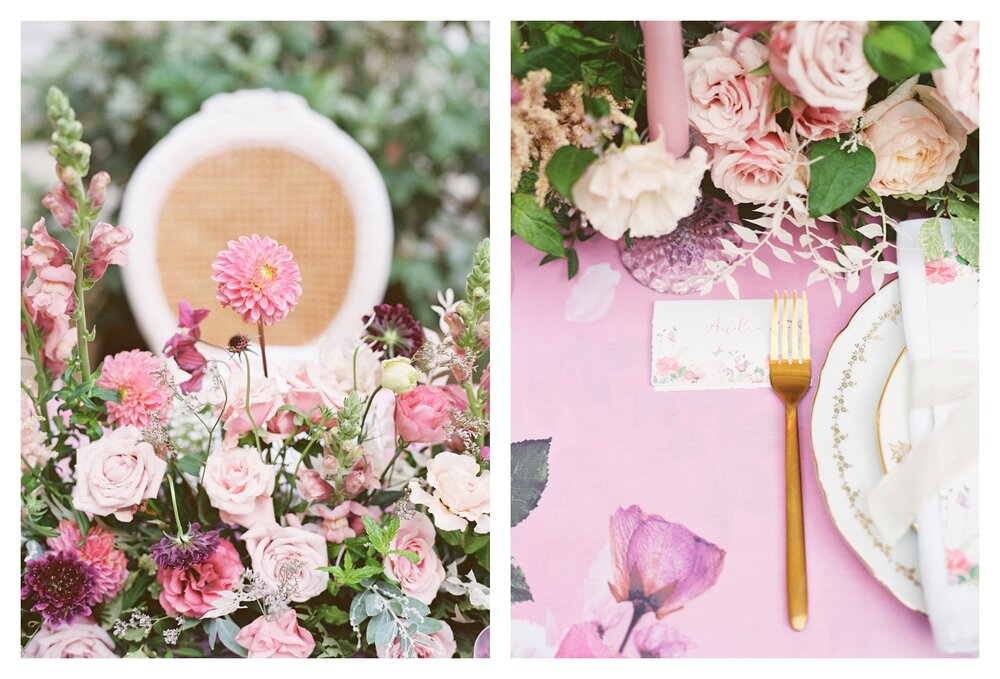  dahlia wedding flowers, pink wedding flowers, wedding decor, wedding table, place card, Paris wedding 