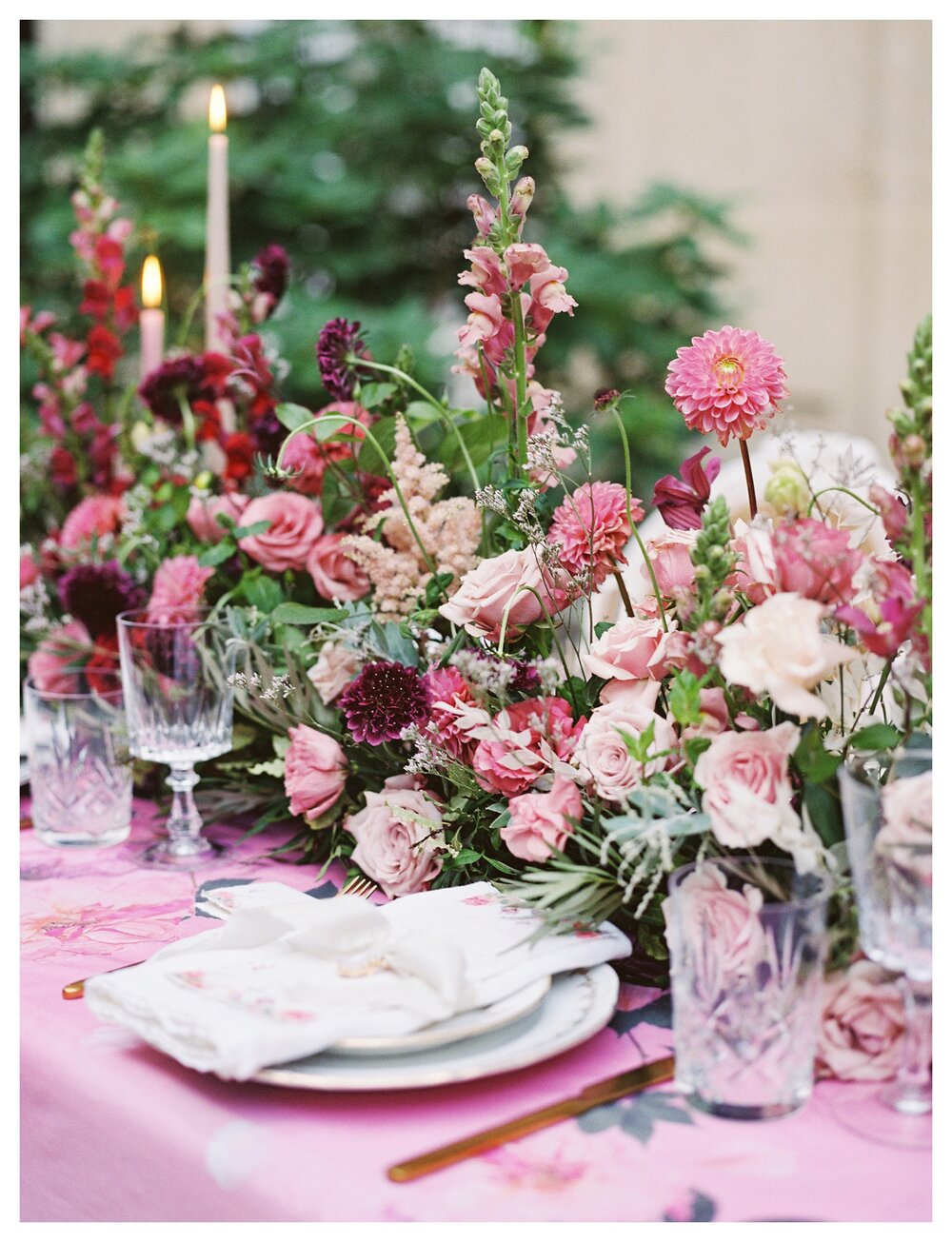  pink tablecloth, pink wedding decor 