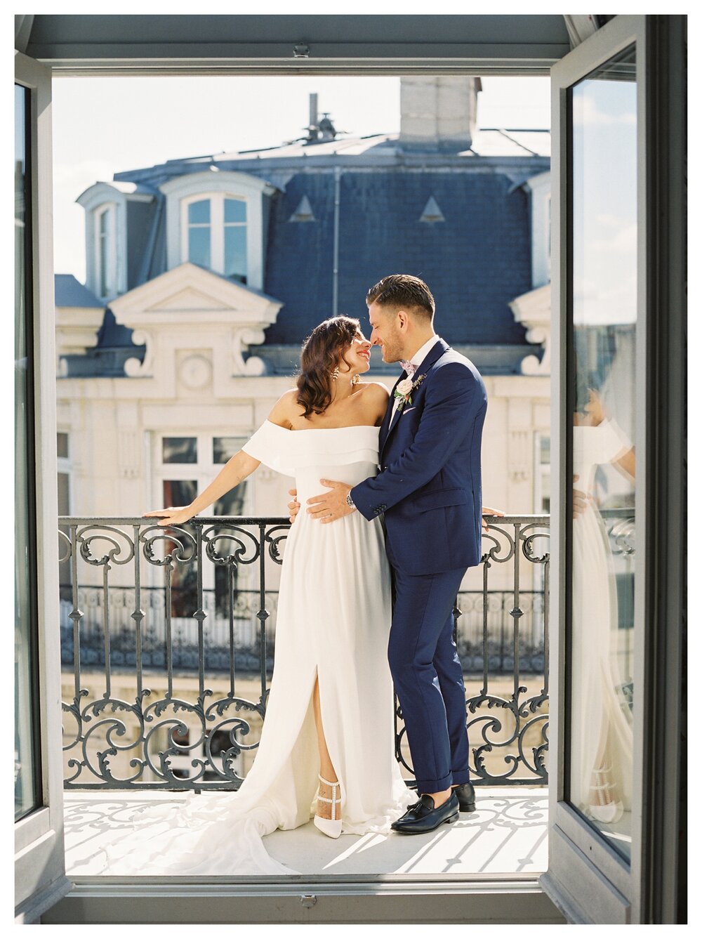  Bride and groom on Paris balcony, Hotel Chateau Frontenac Paris wedding 