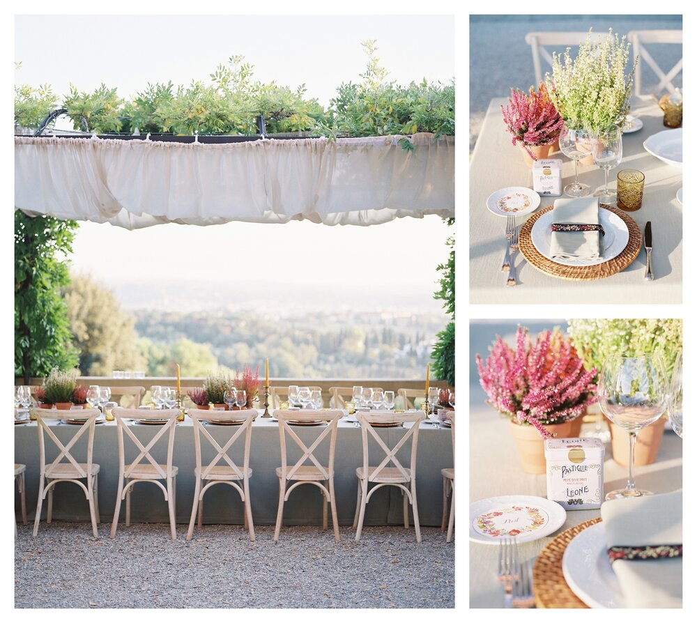  tuscany wedding table details, italy wedding venues, wedding table setting ideas, pastiglie leone wedding favor, wedding plants 